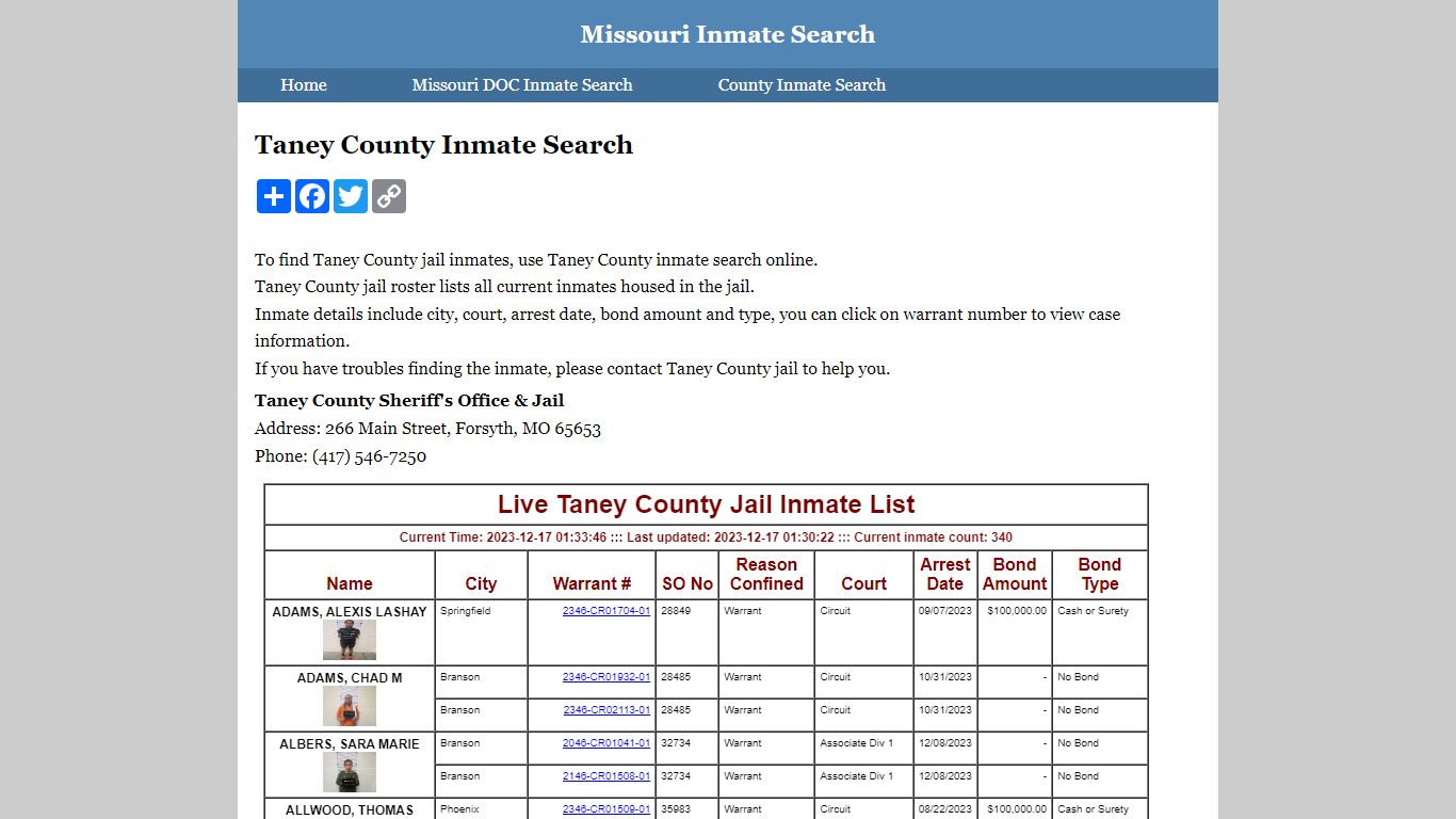 Taney County Inmate Search